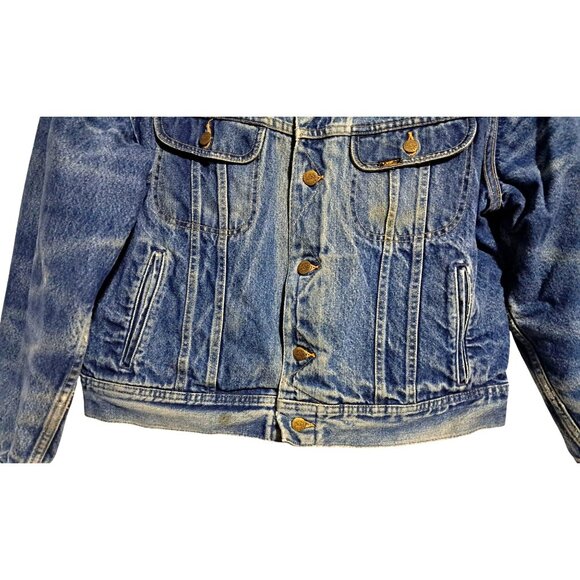 Vintage 80s Lee Storm Rider Sz L Denim Jacket Corduroy Collar Blanket Lined Made - Picture 9 of 14